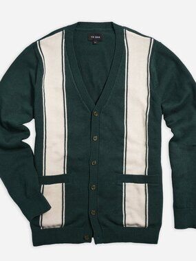 Tie Bar Vertical Stripe Cilantro Cardigan